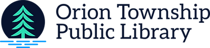 Orion Township Public Library Logo. The logo is a green tree in front of a navy blue circle and blue lake water.