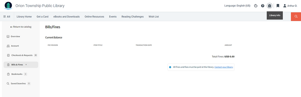 Screenshot of the Discover Bills & Fees page.