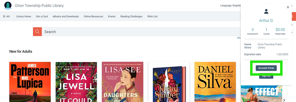Screenshot of the Discover landing page with the Account Overview pop-up exposed.
