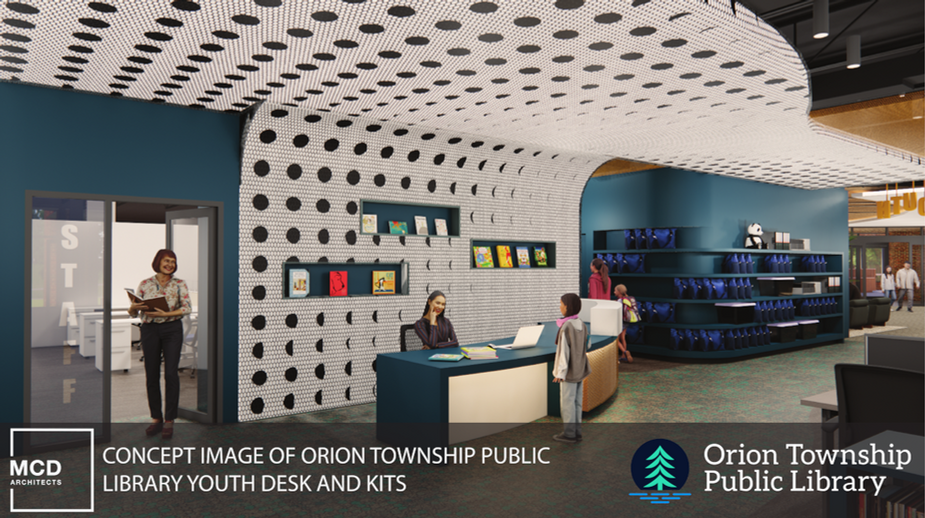 Youth Desk, Youth Kits, and Staff Office Entrance.