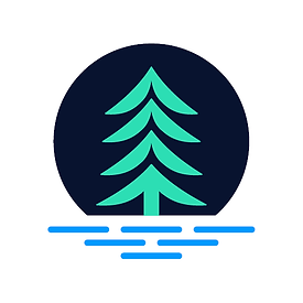 Orion Township Public Library Icon Logo - stylized tree within a dark blue circle with stylized blue water lines below